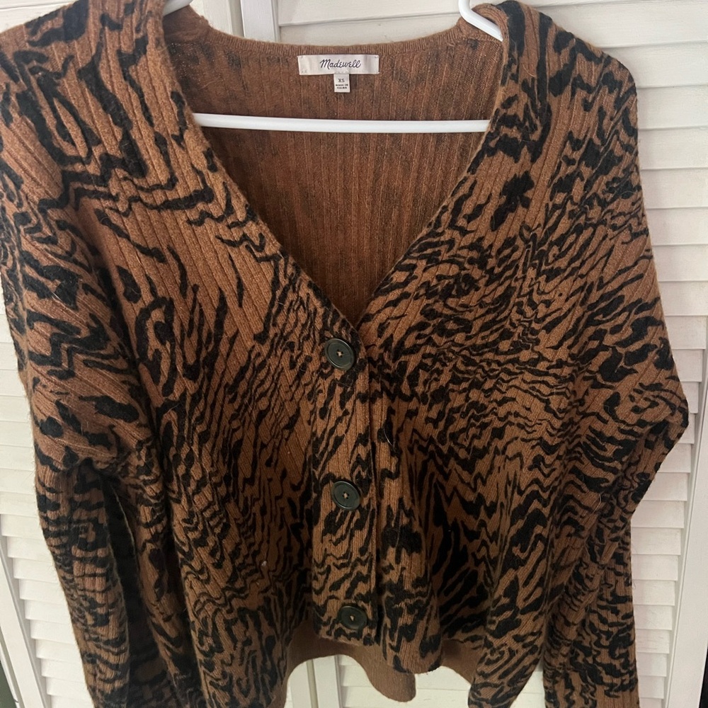 Madewell Tigerized Cameron Ribbed Cardigan Sweater in Coziest Yarn